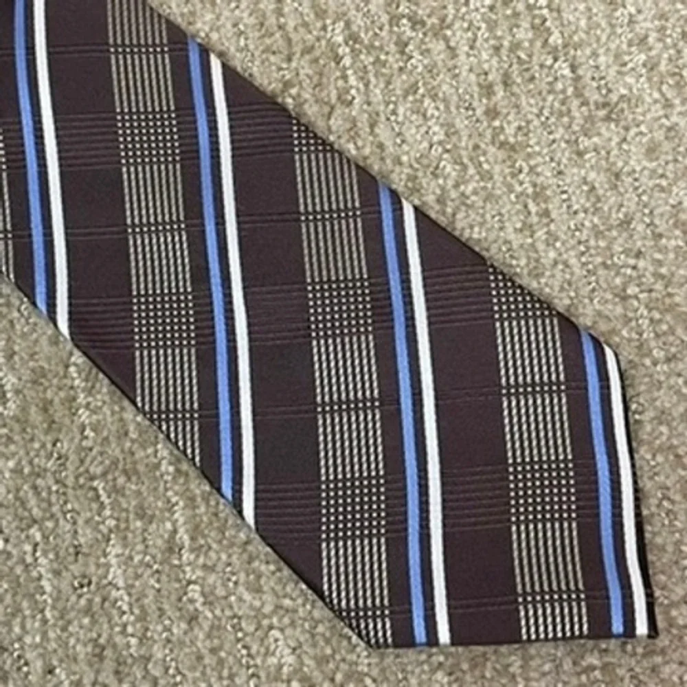 Donald J. Trump Silk Tie Mens Brown Blue Plaid Signature‎ Collection Repp Office